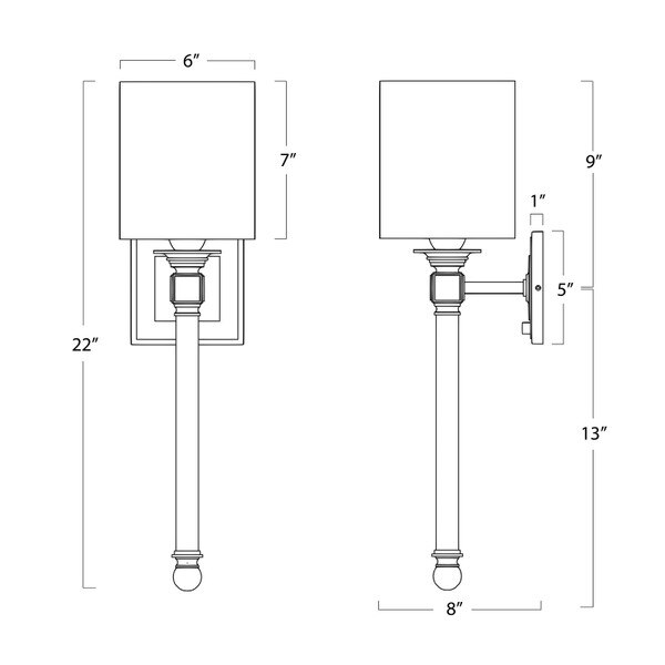 Crystal Tail Sconce (Polished Nickel) Line Drawing
